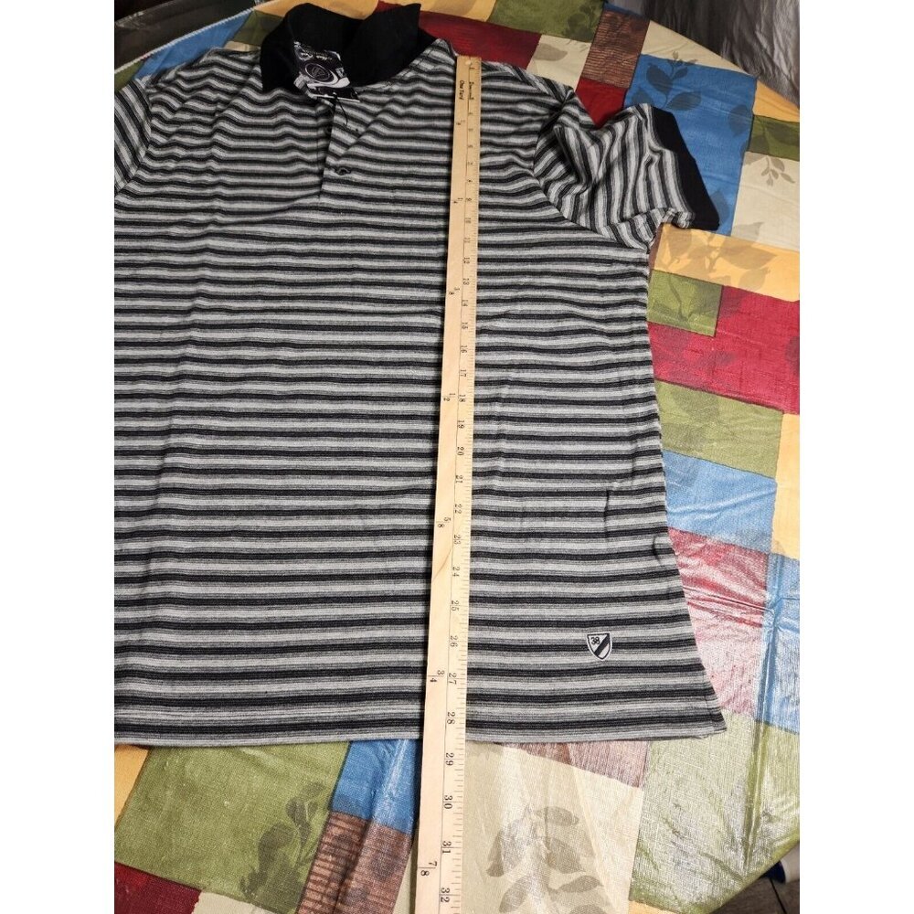 Cremieux Mens Size L Polo Shirt Black Gray Striped Monte Carlo 100% Cotton -25 - Picture 7 of 11